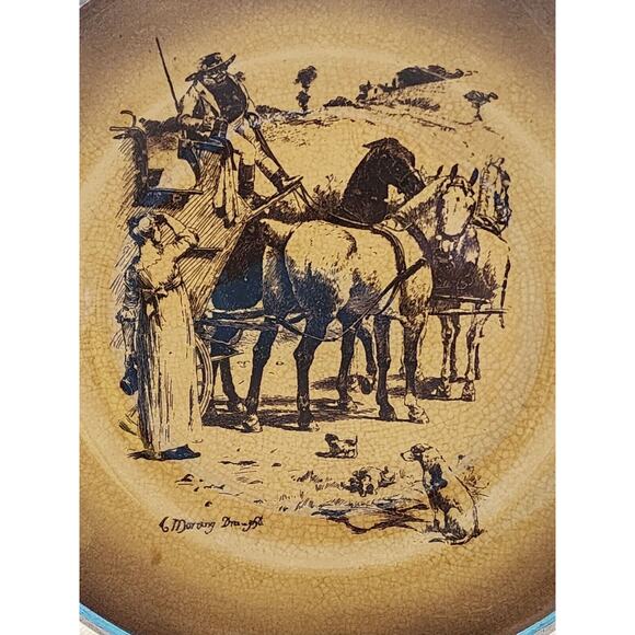 COLLECTOR PLATE-RIDGEWAY-COACHING DAYS COACHING WAYS-Vintage-Gold-Woman & Dog - Picture 2 of 10